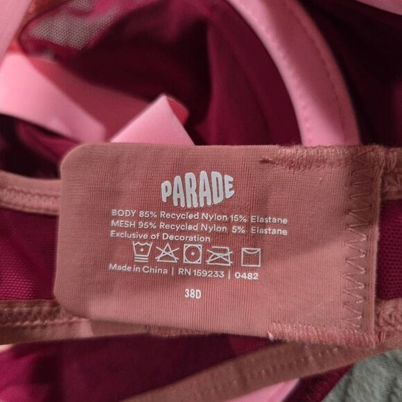 Parade Dream Balconette Bra Size 38D Pink Maroon Mesh Underwire - Picture 3 of 3